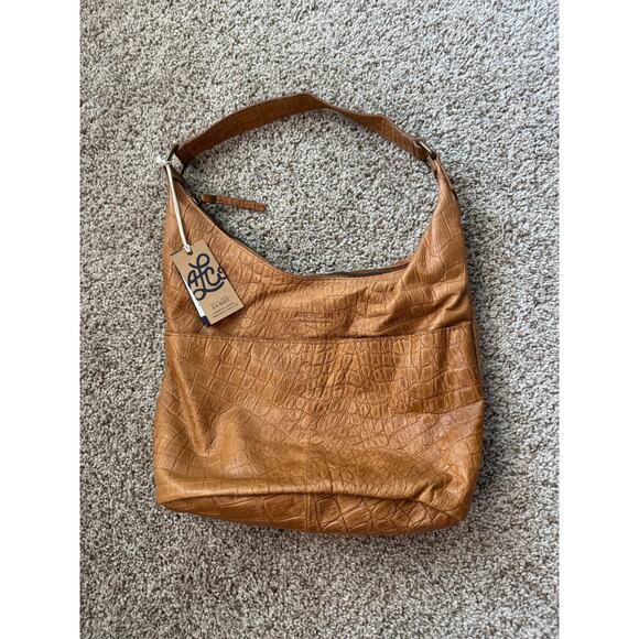 American Leather Co. NWT $175 Carrie Hobo Bag Cafe Latte Crocodile 100% Leather - Picture 1 of 11
